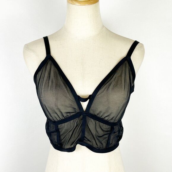 Black Sheer Bralette Corset Bustier Pull On Banded - Picture 1 of 5